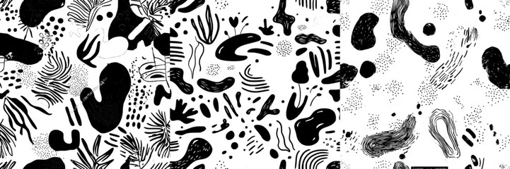 Poster - Doodles seamless pattern in color. Hand drawn symbols modern flat illustration. Modern decorative funny curve, line, snake, eye with design elements.