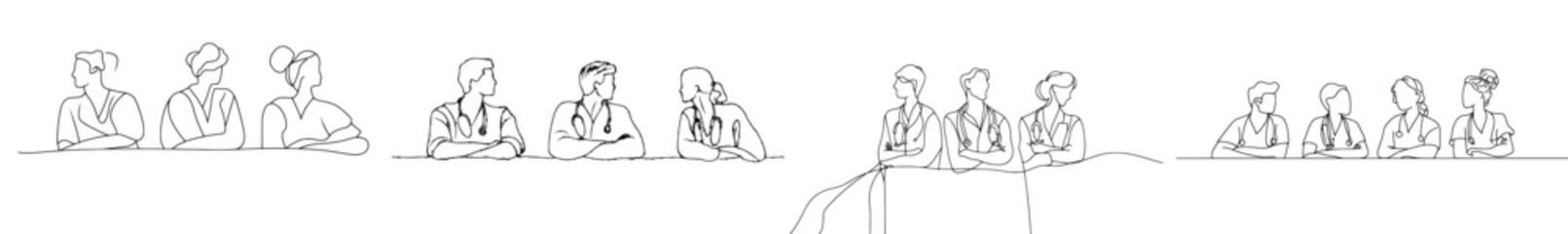 Fototapete - Medical team with doctors and therapists. Minimalistic design.