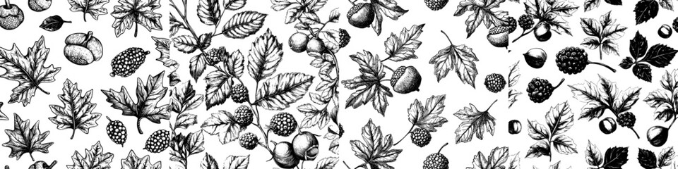 Poster - Fall leaves seamless pattern. Hand drawn leaves, acorns and cones design for textile. Use for wallpapers, gift wrap or scrapbooks.
