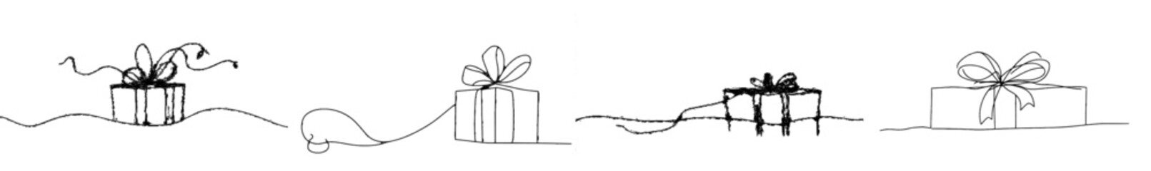 Poster - One-line continuous ribbon and bow on Christmas present box.