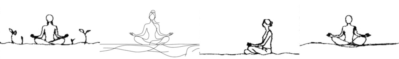 Fototapete - Yoga pose of a woman in lotus pose. Continuous line drawing.