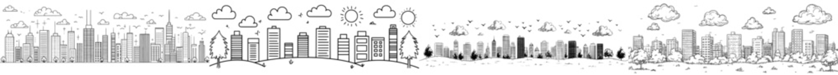 Leinwandbilder - Modern line cityscape. Outline city street and sky. Illustration city building line, outline cityscape. Manhattan skyline.