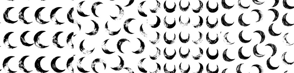 Poster - Abstract seamless pattern of scale-shaped elements. Semicircles with rough edges. Arch geometrical ornament. Hand-drawn black ink illustration. Ocean waves. Round strokes.