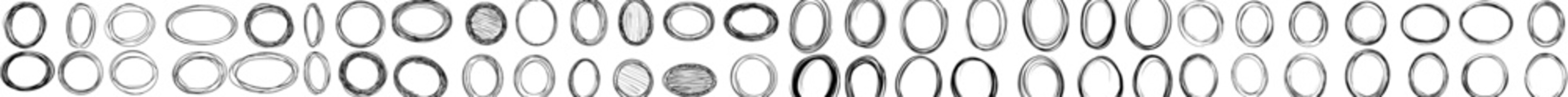 Poster - An illustration of modern ovals and circles on a white background. Ovals of different widths and highlight circles. Ellipses in a doodle style. Set of modern illustration isolated on white.