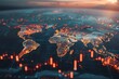 © D - Illuminated Global Map with Data Visualization and Stock Market Trends