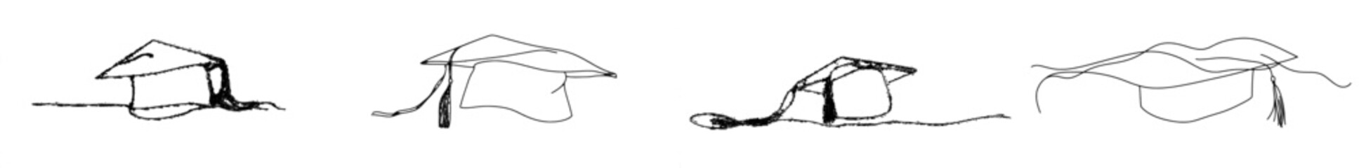 Poster - There is a continuous line of graduation hats isolated against a white background.