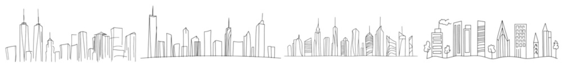 Leinwandbilder - Modern illustrations of a city with skyscrapers, a linear cityscape, and a modern downtown or business district.