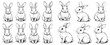 © Zaleman - Black and white brush painting ink drawing of isolated rabbits