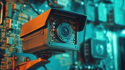 Poster - Security Camera Close-up in a Tech Setting