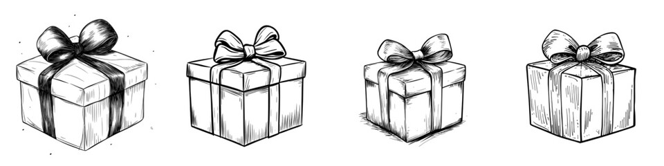 Poster - The box has different bows on it. This is an illustration drawn by hand in a modern style.