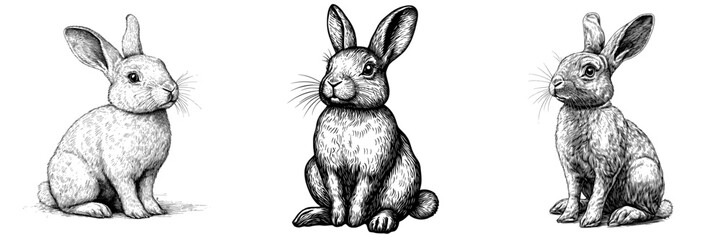 Wall Mural - An isolated modern illustration with an engraving style of a sitting hare.