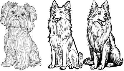 Aufkleber - An illustration of the Afghan Hound dog breed in doodle style, black and white