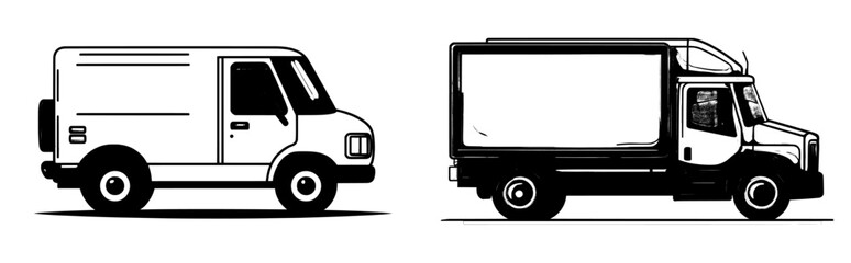 Fototapete - A black and white doodle art illustration of a truck box.