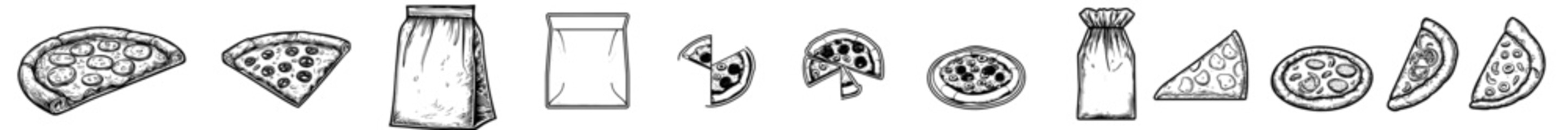 Poster - Set of pizza icons. Pizzeria illustration signs. Food logos.