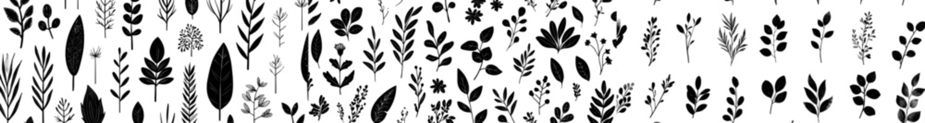 Poster - The spring flowers design is hand drawn and seamless. The background is a nature floral repeat. Roses, peonies and chrysanthemums are black silhouettes.