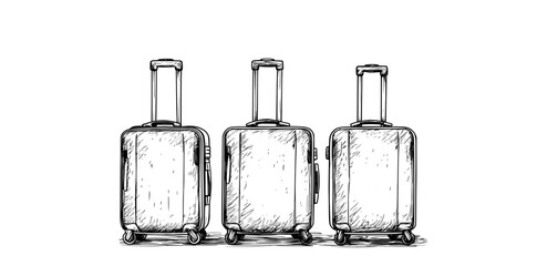 Poster - Continous line sketch of travel suitcase on white background. Travel suitcase with wheels and retractable handle. Modern illustration.