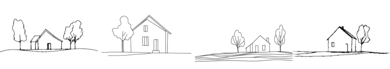 Poster - Illustration of a luxury house in a big city. Single continuous line drawing.