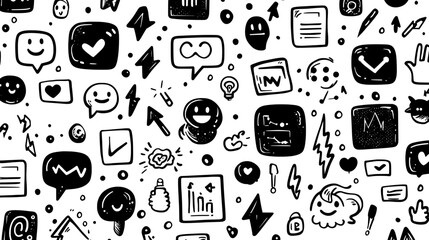 Poster - Drawing of a social media icon on a seamless pattern background