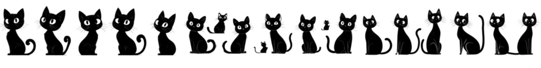 Poster - Several black cats designed in the linocut style. Cute and funny cats.