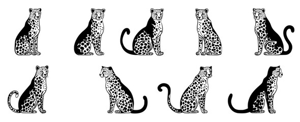 Poster - Hand-drawn leopard clip art. Carnivorous exotic animals. Modern illustration.