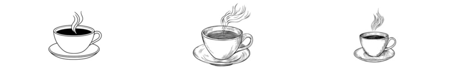 Poster - A cup of coffee drawn in ink. Hand-drawn style.
