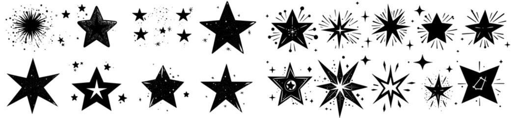 Aufkleber - A pure white background is isolated with black silhouettes glitter and stars. Doodle composition with stars and glitter.