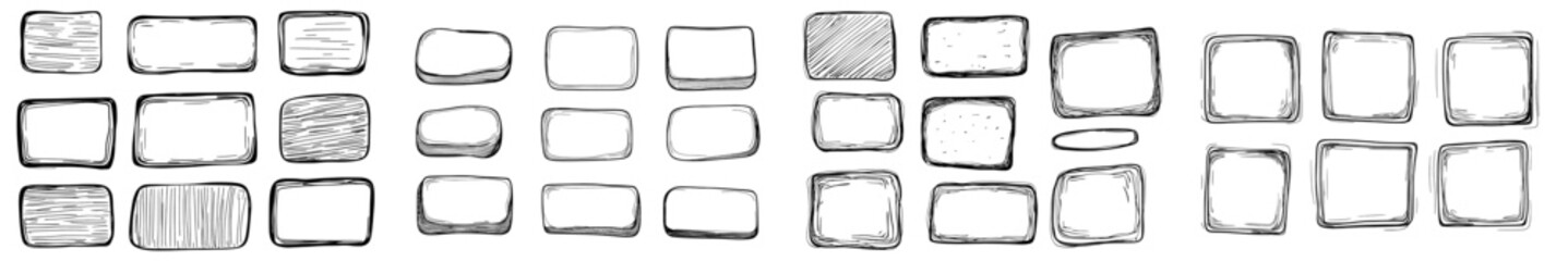 Poster - Handdrawn charcoal pen grunge square rectangle borders. Frames with marker details. Brush squares, rectangles, and borders. Modern sketch style symbols.