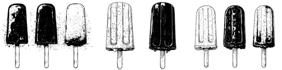 Aufkleber - Vintage illustration of ice cream, popsicle on a stick in chocolate. For labels, packaging and postcards.