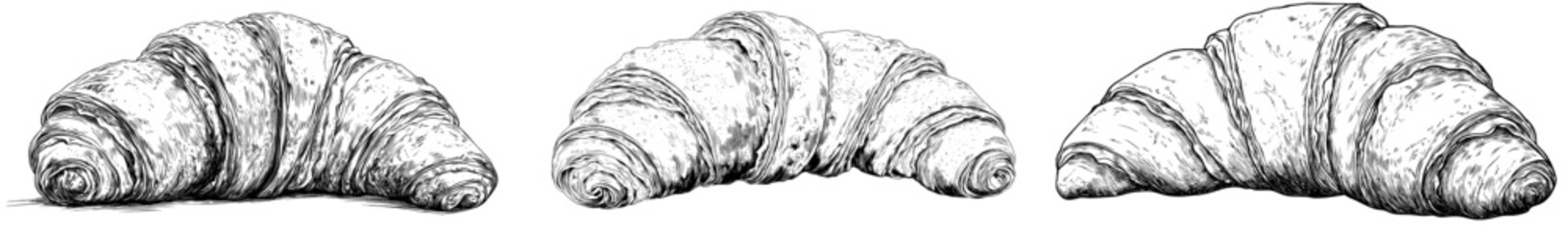 Poster - French chocolate croissant black and white illustration sketch. Fresh pastry food clipart menu.