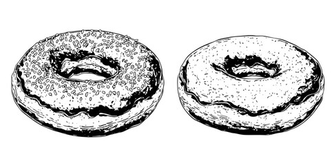Aufkleber - Colored and monochrome sketches of donuts. Vintage illustration. Pastry sweets, desserts. Element for labels, packaging, and postcards.