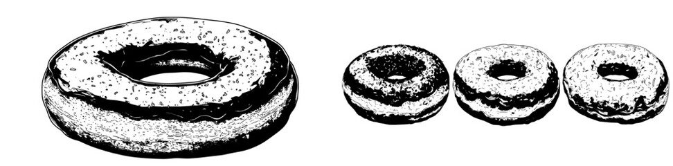 Aufkleber - Donut hand-drawn in color and monochrome. Vintage illustration. Pastry sweets, dessert. Packaging elements.