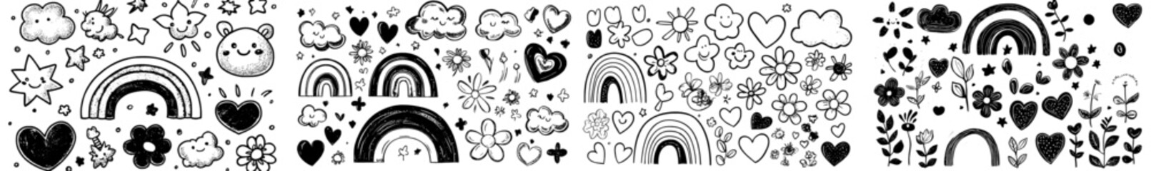 Aufkleber - Kids, baby, children concept with flowers. Floral stickers, patches. Modern cartoon illustration for greeting cards or invitations.