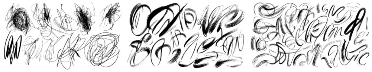Leinwandbilder - In this modern set of doodle paintings you will find underlined scripts, sketch brush scribbles, ink marker squiggle lines, and freehand pen strokes. You will also find painted curves and various