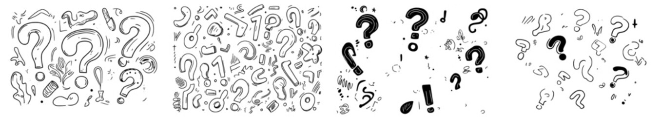 Leinwandbilder - A group of hand-drawn question marks arranged in a semicircle. Questionnaire wallpaper. Choice-problem-question-doubt or query concept. FAQ. Banner copy space.