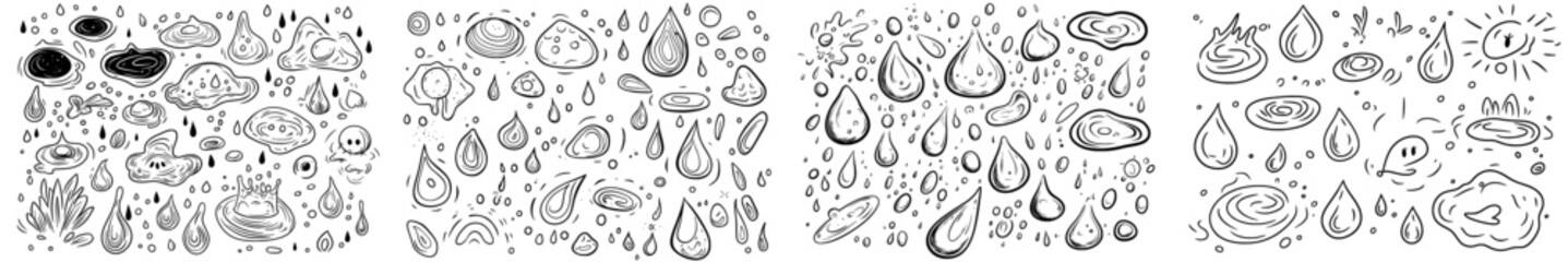 Poster - The water drops doodle icon set is a decorative set. Hand-drawn ink sketch.