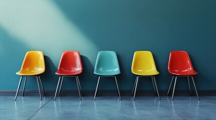 Row of chairs featuring one distinct chair Employment opportunity Leadership in business Recruitment concept 3D visualization