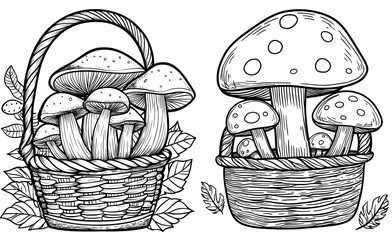 Poster - Basket with mushrooms in monochromatic style