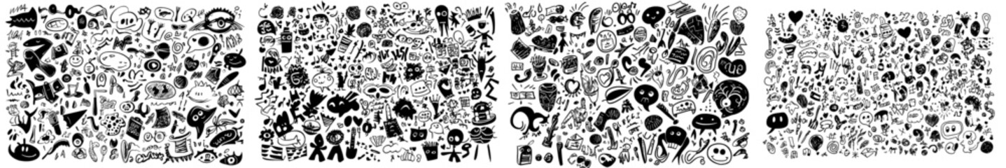 Leinwandbilder - Modern illustration isolated on white background with hand drawn markers. Grunge doodle underlines, icons, accents, speech bubbles, arrows and shapes.