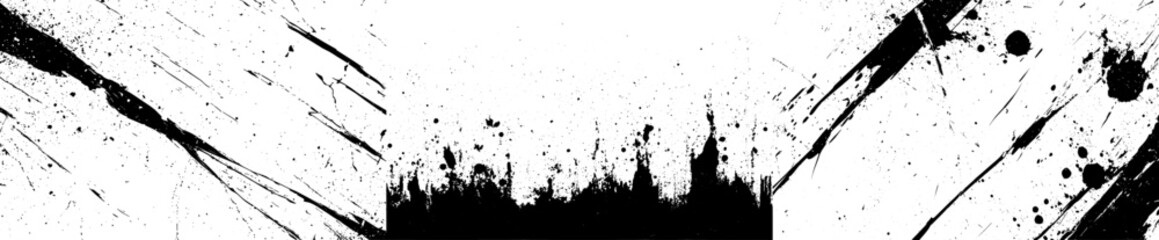 Leinwandbilder - Background with black and white grunge elements. Abstract texture with monochrome particles. Cracks, scratches, chips, stains, ink spots.