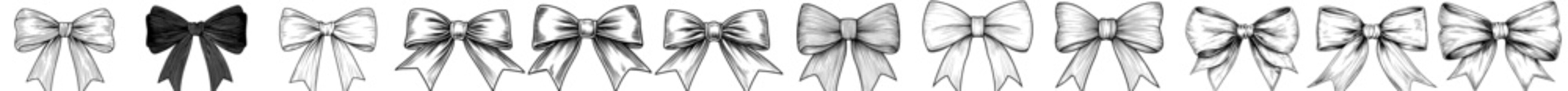 Poster - An illustration of linear bows isolated on a white background. Icon set with modern outline icons. Ribbon sketches.