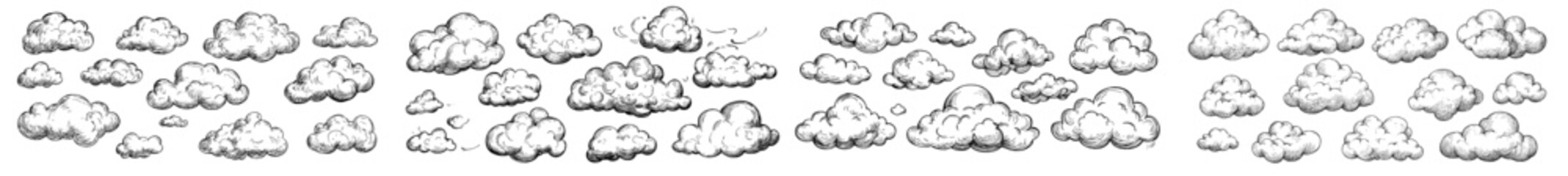 Poster - An illustration of clouds in hand-drawn vintage retro style that is isolated on a white background. Cartoon elements.