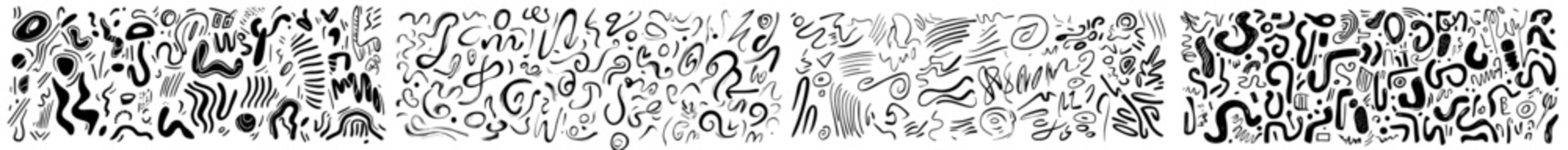 Leinwandbilder - Smudges, strikethroughs, and swirls created with charcoal. Horizontal sketches of wavy lines.