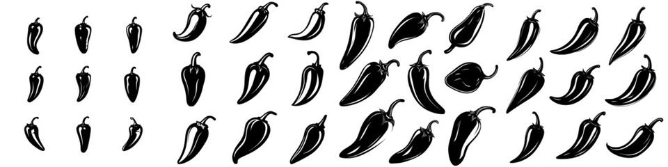 Poster - Jalapeno illustration symbol collection. Cayenne icon set.