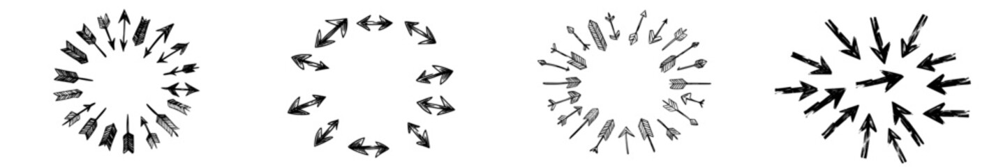 Aufkleber - Symbols for circles. Hand drawn arrows. Recycled sketch signs. Simple line symbols.