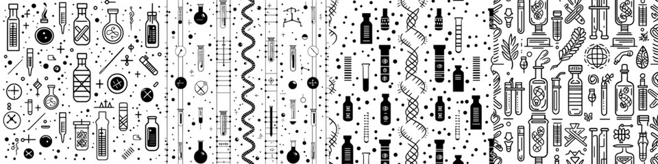 Aufkleber - Medical and pharmacological themes are presented in a seamless linear pattern