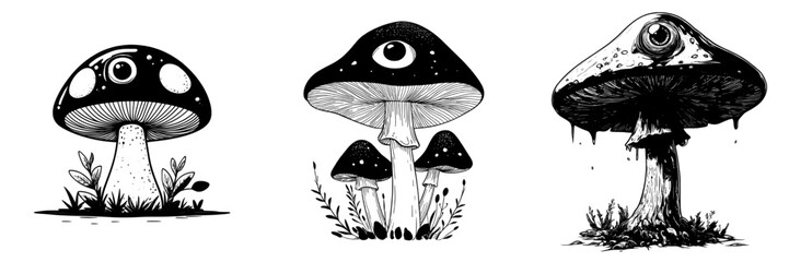 Aufkleber - Mystical Eye Illustration of a Blue Mushroom