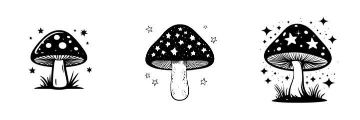 Aufkleber - Artistic Illustration of Blue Starry Mushrooms