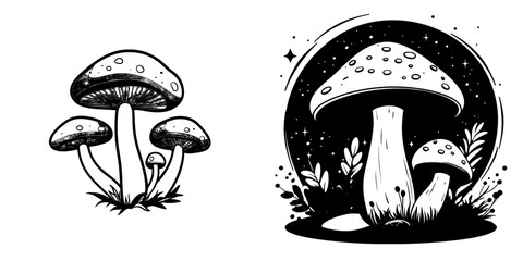 Poster - Blue Mushroom Illustration on White Background