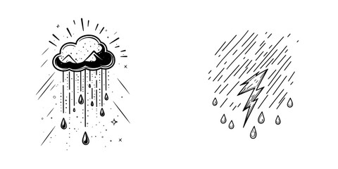 Poster - Design of a minimalistic lightning and rain weather icon