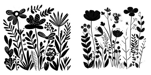 Aufkleber - A blue botanical illustration with abstract shapes of plants